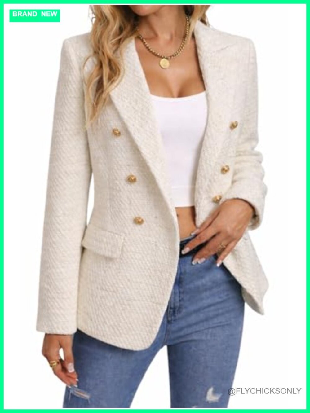 Tweed Plaid Blazer Business Casual Coat Relaxed Fit Women's